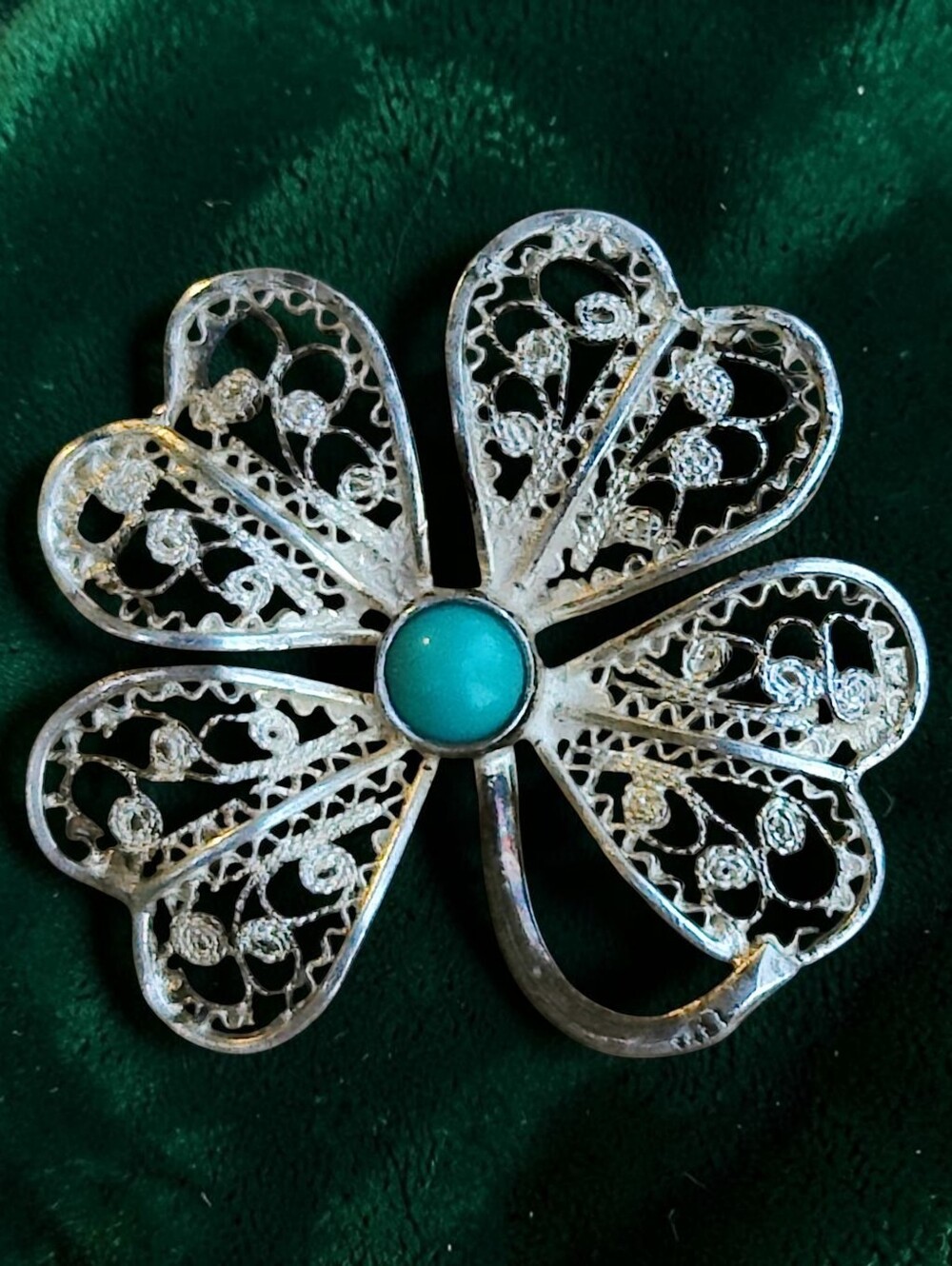 🍀 Antique 800 Silver Four-leaf Clover Brooch